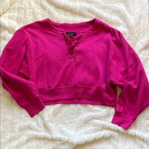 Victoria's Secret Fuchsia Lace-Up crop Top- sweatshirt